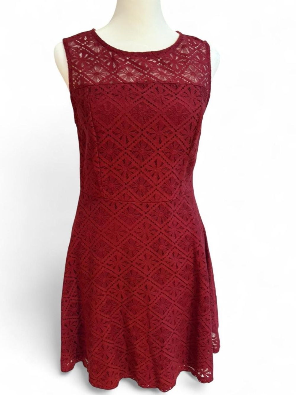 Burgundy Lace Sleeveless Fit & Flare Dress
